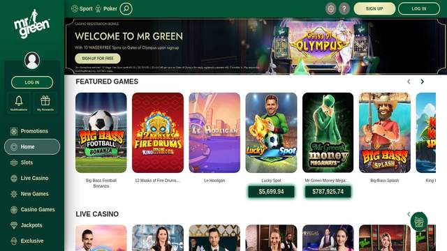 Mr Green casino screenshot